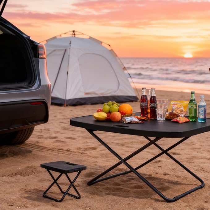 Foldable Picnic Table for Tesla Model Y 2021-2026 Camping Car Table Board Eating Laptop IPad or Notebook for Tesla Model Y Accessories for Travel Hiking Picnic BBQ Fishing Beach