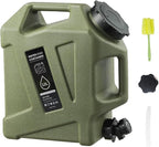 3.2 Gallon Water Jug,12L Portable Water Container with Spigot, Cleaning Brush, Detachable Hose & Extra Lid, Dual Handles Design, BPA-Free Camping Hydration Canteen, Outdoor Tank Storage PE - Green