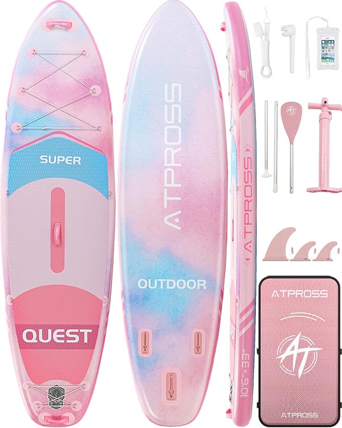 10'6''x33''Inflatable Stand Up Paddle Board, 400lbs Extra Wide Blow Up Paddle Board with Kayak Seat, Premium SUP Accessories Kit & Backpack, Non-Slip Stable Deck Boat for Yoga Fishing Surf