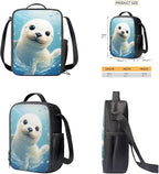 Kids 3 in 1 School Bag Set Sea Otter School Backpacks 12 Inch Schoolbag for Elementary Kindergarten School Animal Print Bookbag with Lunch Box and Pencil Case