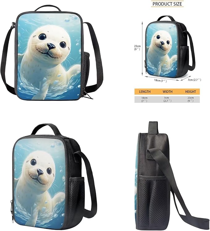 Kids 3 in 1 School Bag Set Sea Otter School Backpacks 12 Inch Schoolbag for Elementary Kindergarten School Animal Print Bookbag with Lunch Box and Pencil Case