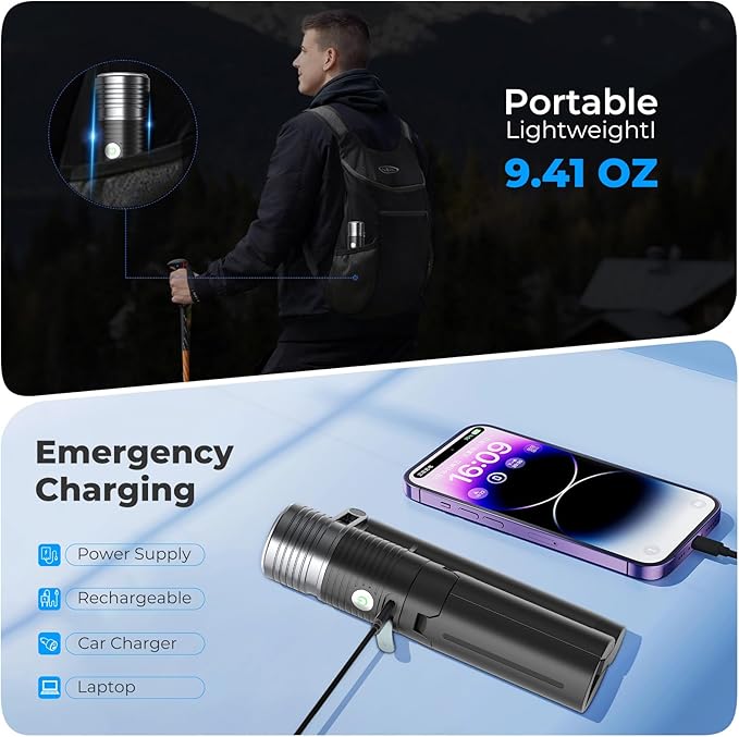 AsFrost Flashlight Camping Lights 2in-1, 180°Flip Dual Lamp 8-Mode LED Bright Weird Cool Unique Flash Light Camp Lantern Waterproof 4500mAh Type-C for Outdoor Home Emergency, Gift for Teen Men Women