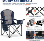 Large Camping Chair with Side Table Heavy Duty 500LBS - Folding Outdoor Chair with Cooler Bag (Blue & Light Gray, 1 PCS)