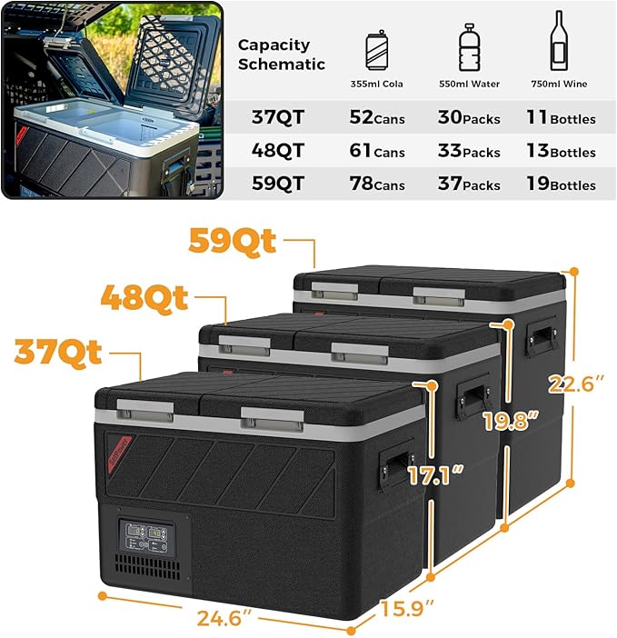 Setpower 12V Refrigerator with APP Control, 59QT Dual Zone Car Fridge Freezer,Electric Coolers for Vehicles AC/DC,Car Refrigerator 12V Portable Fridge for Car,SUV,Truck,RV,Camp,Travel,Road Trip,DT55