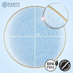 PARTY BARGAINS 13-Inch Charger Plates - 4 Pack, Hammered Blue Gold Rim, Heavy-Duty Disposable Chargers for Elegant Dining - Ideal for Weddings and Formal Events