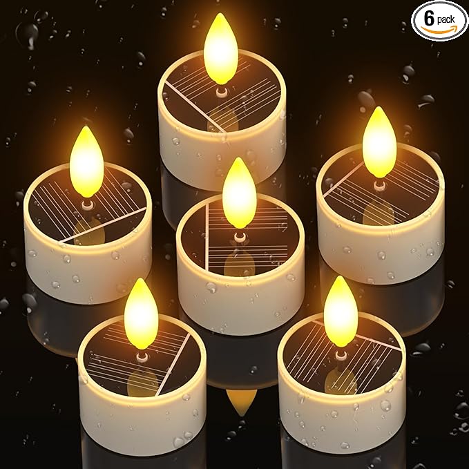 PChero 6 Pack Solar Tea Lights Outdoor Waterproof, Small Solar Lights with Dusk to Dawn Sensor, LED Tealight Candles for Lantern Garden Camping Outside Patio Home Decor,1.5" x 2.1"