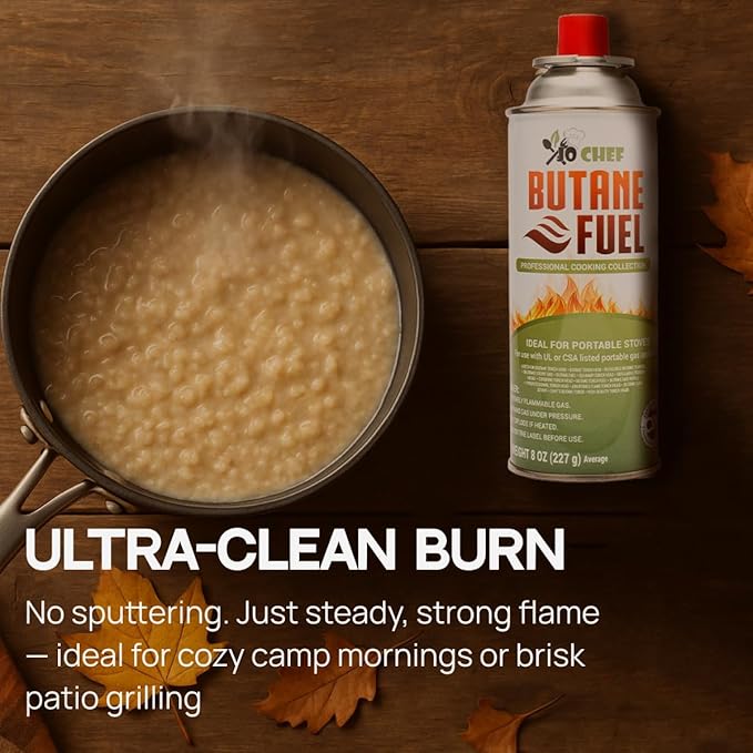 Jo Chef Butane Fuel Canister, 8 oz Cylinder - Pure Refined Gas for Camping Stove or Creme Brulee Blow Torch, 24 Cans
