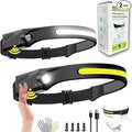 Headlamp, 5Mode 230° Wide Beam Led Head Band Lamp,Rechargeable Motion Sensor for Adults, for Forehead, Hard Hat Headlight, Camping Essentials (2)