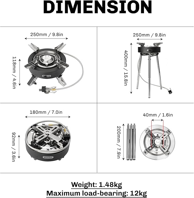 Fire-Maple Saturn X Camping Stove - High-Power Outdoor Cooking Stove with Dual Preheating Tubes, Wind-Resistant, Adjustable Height and Foldable Supports for Camping