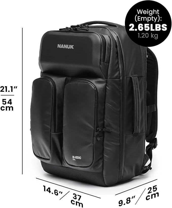 NANUK N-EDC 35L Carry-On Travel Backpack – Water-Resistant Laptop Backpack for Work Travel and Everyday Carry – Compact & Expandable, TSA-Ready, Smart Organization – Black