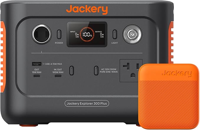 Jackery Explorer 300 Plus Fast Charge Kit, 288 Wh Portable Power Station with 102W 3-Port Fast Charger, 300W AC Outlet, LiFePo 4 Battery for Camping, Outdoors, Emergencies, and Travel