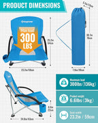 KingCamp Low Beach Chairs, Folding Portable Chair for Adults Lightweight Extra Wide Seat 300lbs Heavy Duty Oversized Backpack, Carry Bag for Camping