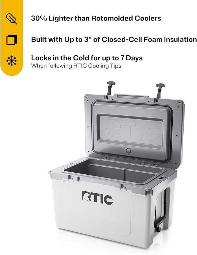 RTIC Ultra-Light 52 Quart Hard Cooler Insulated Portable Ice Chest Box for Beach, Drink, Beverage, Camping, Picnic, Fishing, Boat, Barbecue, 30% Lighter Than Rotomolded Coolers