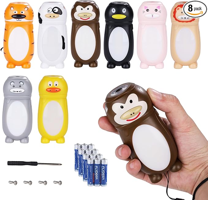 KunHe 8 Pack Animal Flashlights for Kids 2 in 1 Toddler Flashlight Camping Lantern Flashlights Stocking Stuffers for Kids Toddlers Lantern Cute Flashlight Christmas Gift for Girls Boys