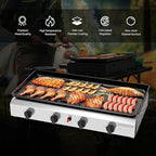 Bonnlo 4 Burner Portable Propane Griddle, 40,000BTU Gas Grill with Enameled Tray, Rolling Flat Top Gas Grill with Electronic Ignition & Regulator for Outdoor Camping Cooking BBQ