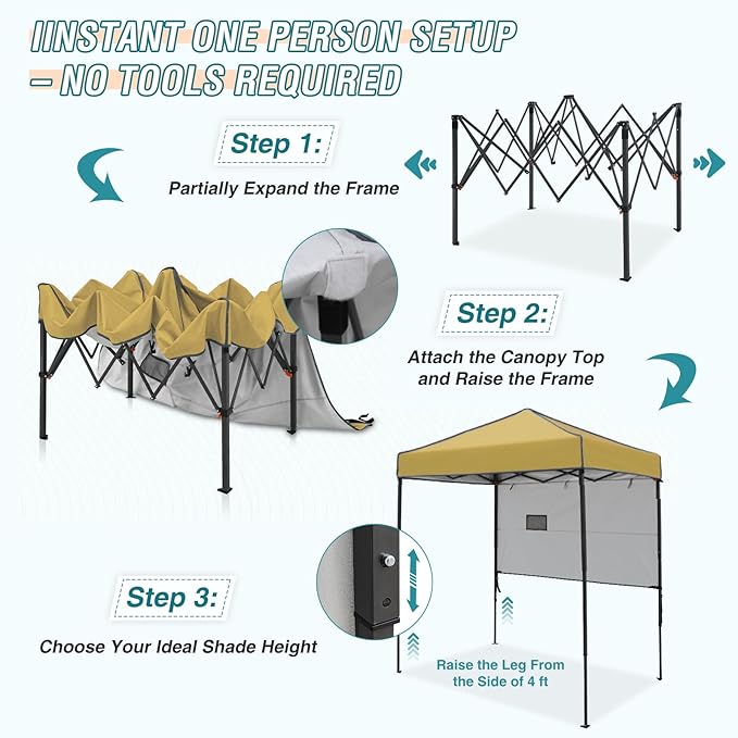 EAGLE PEAK 6x4 Instant Pop Up Canopy Tent with 1 Half Wall Panel, Straight Leg Sun Shelter, Portable Canopy with Carry Bag for Camping, Beach & Sports, Beige