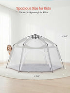 Portable Large Kids Beach Tent Shelter with Canopy UV Cover, Indoor Outdoor Camping Tent,with Thick Removable Floor for Sleeping Or Beach Shelter (Light Grey)