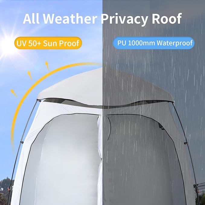 EighteenTek® Shower Tent Camping, 2-Room Portable Changing Room, Outdoor Shower Enclosure, Pop Up Privacy Tent Shelter with Floor & Doors, Waterproof & Lightweight, Camping Toilet Bathroom
