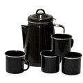 Stansport Enamel 8-Cup Percolator Coffee Pot and 4-Mug Set - Heavy-Duty Campfire Coffee Maker with 12oz Mugs - Percolator Stem Included - Double Baked Enamelware for Camping, Hiking, RV & Cabin