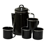 Stansport Enamel 8-Cup Percolator Coffee Pot and 4-Mug Set - Heavy-Duty Campfire Coffee Maker with 12oz Mugs - Percolator Stem Included - Double Baked Enamelware for Camping, Hiking, RV & Cabin