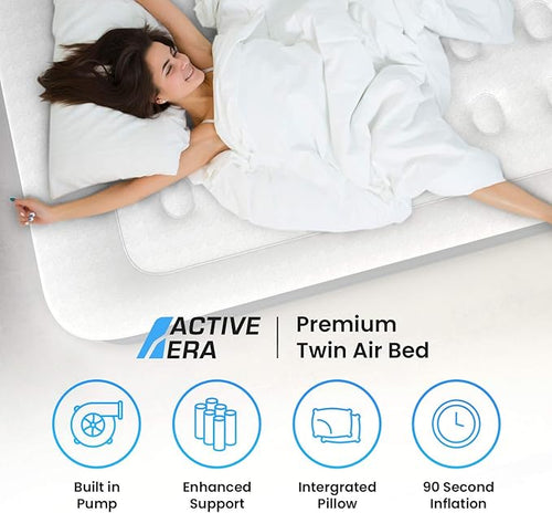 Active Era 20" Twin Air Mattress with Built-in Pump & Raised Pillow - Heavy Duty Puncture Resistant, Waterproof Blow Up Bed (Pack of 2)