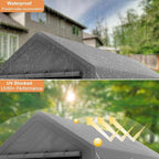 10x20 FT Heavy Duty Carport Car Tent Car Canopy Storage Shed, Portable Garage with Removable Sidewalls & Doors All-Season Tarp for Car,Truck,SUV,Party Grey