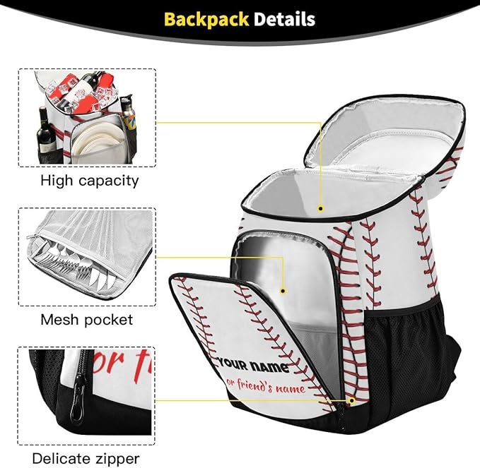 xigua Sport Stripe Baseball Cooler Backpack Leakproof Large Capacity Insulated Backpack Cooler Bag Lunch Bag for Work/Hiking/Camping/Beach/Fishing