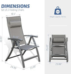 Domi Patio Outdoor Sling Chairs Set of 2 with Moveable Headrest, Folding Chairs Outdoor Reclining Camping Chairs with Armrest Adjustable High Backrest