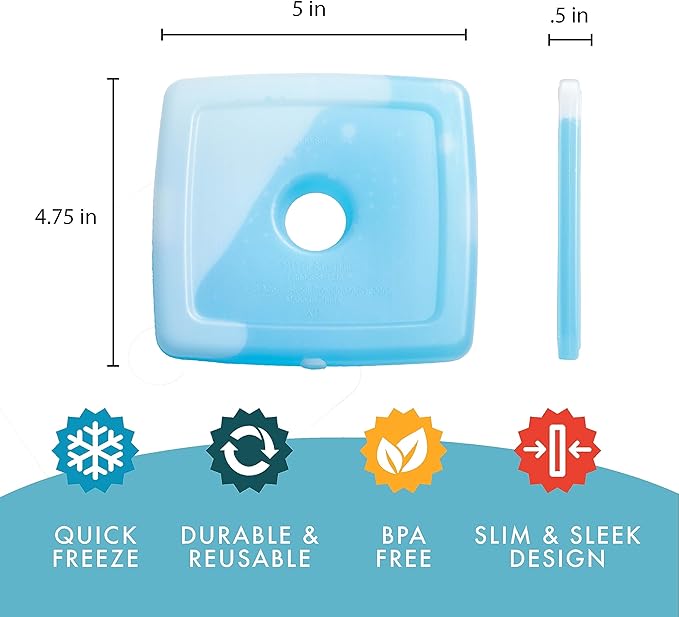 Cool Coolers by Fit + Fresh, Reusable & Long-Lasting Slim Ice Packs, Cold Packs for Lunch Boxes, Ice Packs for Lunch Bags, Blue 8 Pack