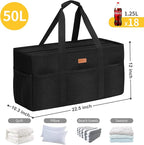 LHZK Stand Up Extra Large Utility Tote Bag with Lid, Utility Tote Bag with Metal Wire Frame and the Sides Rinforced, Reusable Grocery Bags Foldable, Beach Bag, Car Tote (Black)