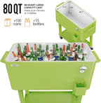 VINGLI 80 Quart Rolling Ice Chest, Portable Patio Party Bar Drink Cooler Cart, with Shelf, Beverage Pool with Bottle Opener