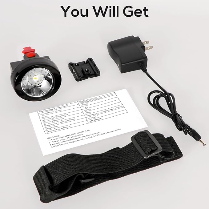 Rechargeable LED Cap Mining Lamp for Hard Hat Helmet, Waterproof Explosion-Proof Miner Headlight Flashlight for Outdoor Work, Tunnel, Coal Mine, Hunting, Fishing, Camping, Caving, Construction