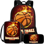 Rnyleeg Basketball Backpack for Boys Cool School Backpack with Lunch Box 3 Pcs Bookbag Set for Elementary Students Back to School Gifts for Kids