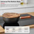 WANGYUANJI Carbon Steel Wok with Lid, 8.7" Small Mini Wok Pan, Thickened Heavy Duty Flat Bottom for Deep Frying, Camping & Solo Meals, Induction Ready, Seasoning Required