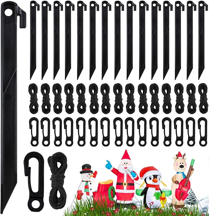 48 Pcs Inflatable Stakes, Plastic Ground Stakes Camping Tent Stake Inflatable Stake Fixing Inflatable Accessories with Hooks & Tethers for St Patricks Day Easter Outdoor Yard Party Garden Decor