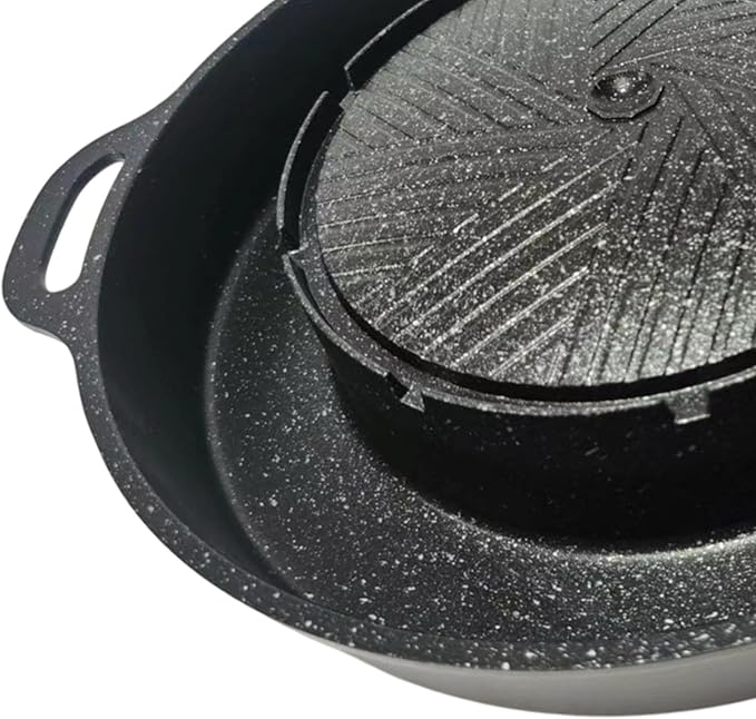 Round Grill Pan 2 in 1 Hotpot and Grill Barbecue Griddle Outdoor Barbecue Meat Tray Hot Pot BBQ Stoves for Travel Home Camping, S