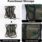 Portable Backpack Stool Cooler Chair for Adults, Folding Large 3 in 1 Multifunction Insulated Camping Seat Backpack Cooler Chair Heavy Duty 350lbs for Fishing Hunting, Camouflage