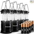4 Pack LED Camping Lantern, LED Lanterns, Suitable Survival Kits for Hurricane, Emergency Light for Storm, Outages, Outdoor Portable Lanterns, Black, Collapsible | Batteries Included