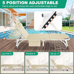 DoCred Folding Lounge Chair with Mattress, 5 Position Adjustable Folding Sleeping Bed Cot Chaise Lounge Chairs Perfect for Sunbathing, Camping, Pool, Beach, Patio