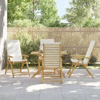 4 Piece Folding Patio Reclining Chairs with Cream White Cushions Bamboo Lounge Chair Camping Chair Lawn Chairs Living Room Chairs for Bedroom Patio Outdoor Dining