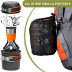 aiGear 8pcs Camping Cookware Mess Kit, Camping Pot and Pan Set with Mini Backpacking Stove, Stainless Steel Cup, Spork and Tank Bracket, Cooking Gear for Hiking Camping Outdoor Picnic