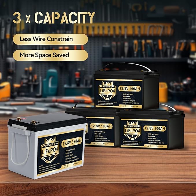 12V 330Ah LiFePO4 Lithium Battery, Bluetooth Lithium Battery with Self-Heating, 200A BMS, up to 15000 Cycles, Max.4224Wh Energy with Low Temp Cut off, Perfect for RV, Solar, Trolling Motor