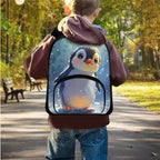 Penguin School Backpack Set for Boys Elementary School Bookbags with Lunch Box and Book Sleeve Casual Primary Bookbag Kindergarten Schoolbags 3 in 1