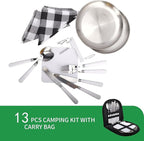 Camping Cutlery Set,Camping Silverware Kit Cutlery Organizer Utensil Picnic Mess Set,Travel Camping Portable Fork Spoons Plate Cutlery Set for Hiking, Picnic and Backpacking, Perfect for 1-2 Person (