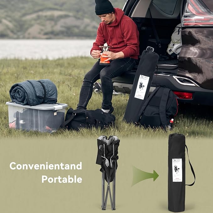 Camping Chairs for Adults, Heavy Duty Camping Chairs 2 Pack, Folding Chairs for Outside, Support 380 LBS, Portable Travel Outdoor Camp Chair with Cup Holder & Cooler Bag, Sports Chairs for Baseball