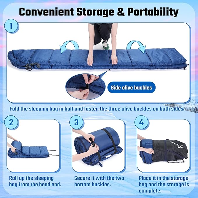 Sportneer 0 Degree Sleeping Bag, Crystal Velvet Fabric Lining XXL Winter Cold Weather Sleeping Bag, Big and Tall Zero Degree Camping, Detachable Hood Compression Sack
