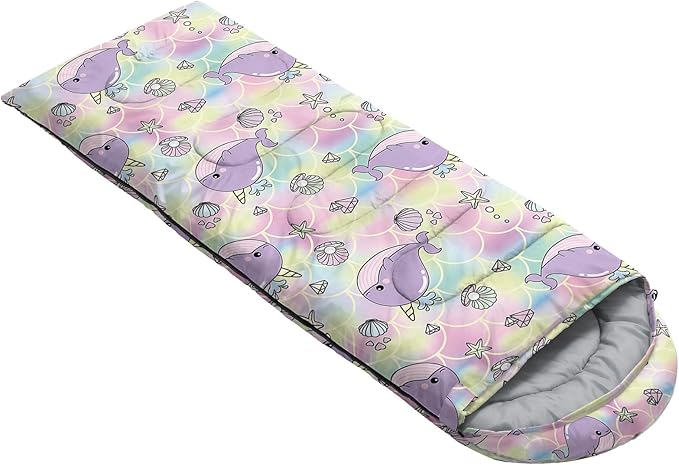 Kids Sleeping Bag for Boys Girls,Blue Ripples Print-Lightweight Warm Portable Outdoor Indoor-Waterproof Cold Weather Resistant Sleeping Bag for Camping Hiking