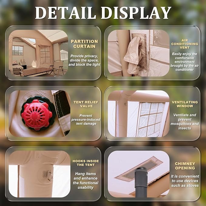 Inflatable Tents for Camping, Large Inflatable Camping Tent with Hand Pump, Easy Setup Tents for 2/4/6/8/10/12 People, Portable Glamping Tent