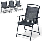 Crestlive Products Patio Folding Chairs Set of 4, Foldable Outdoor Chairs with Durable Rust-Resistant Frame and Breathable Textilene Material for Outside, Black