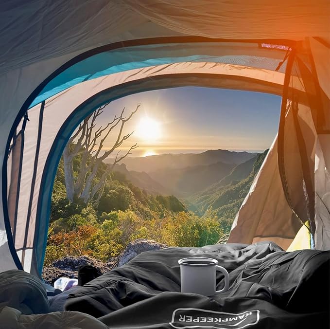 KAMPKEEPER Mummy Sleeping Bag, Cold Weather Camping Sleeping Bag, 32℉ 3-4 Seasons Adults Sleeping Bag, Non-Snag Zipper with Adjustable Hood for Backpacking, Hiking